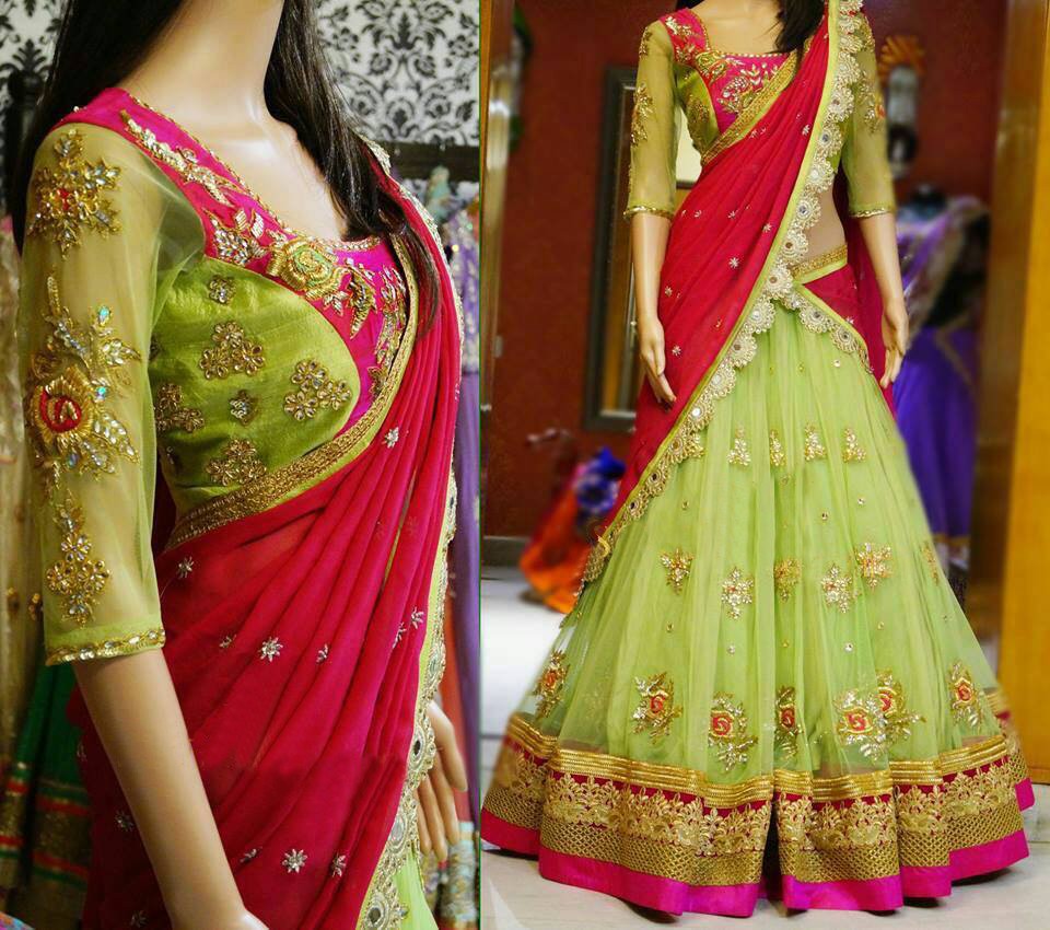 40 Elegant Half Saree Lehenga Designs For The South Indian Brides! | Half saree  lehenga, Half saree designs, South indian bride saree