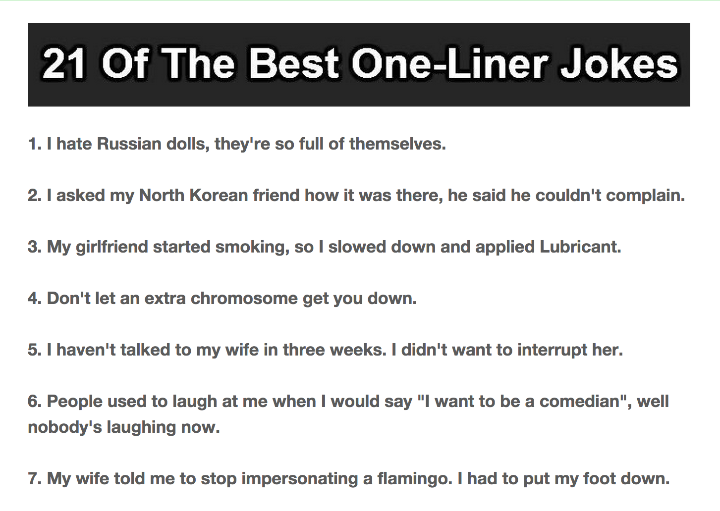 21 Best One-Liner Jokes. #15 Is Just Evil. - Mogul